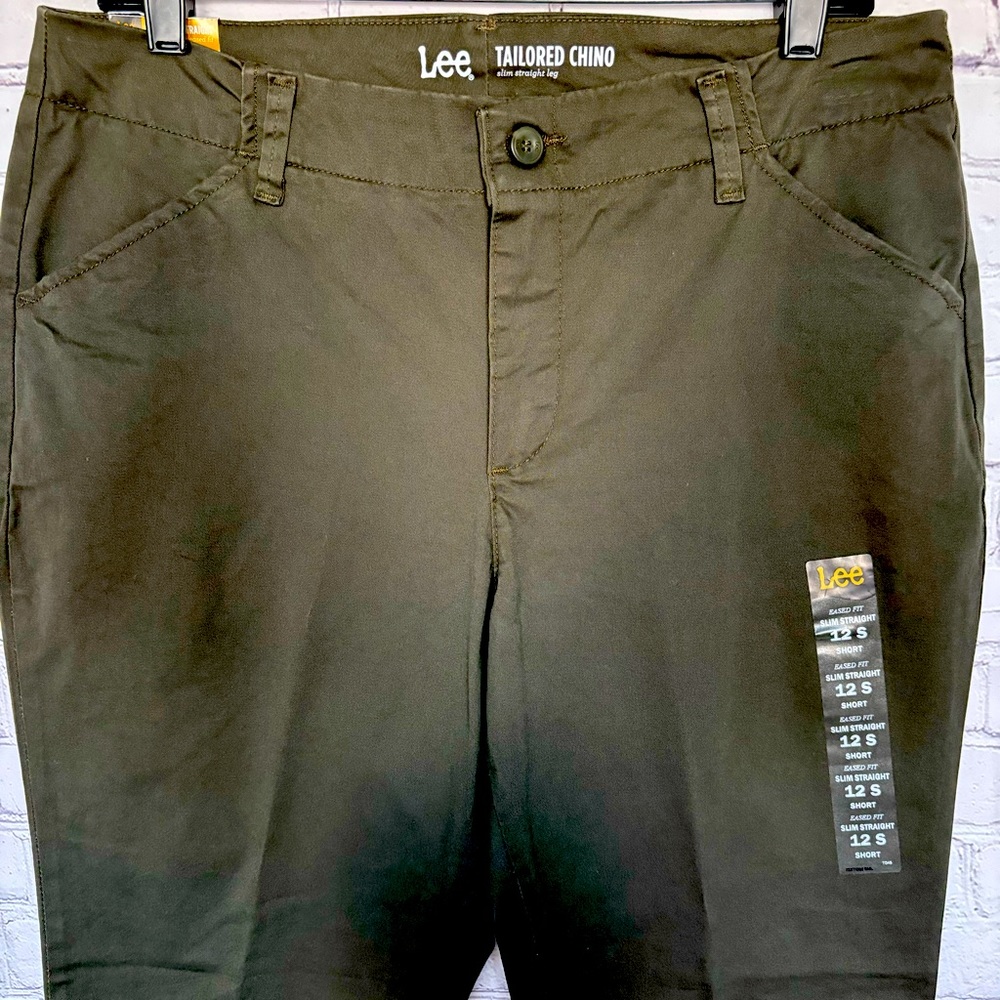 LEE Eased Fit Slim Straight Mid Rise Green Tailored Chino Pants--NWT--12S - Picture 9 of 15